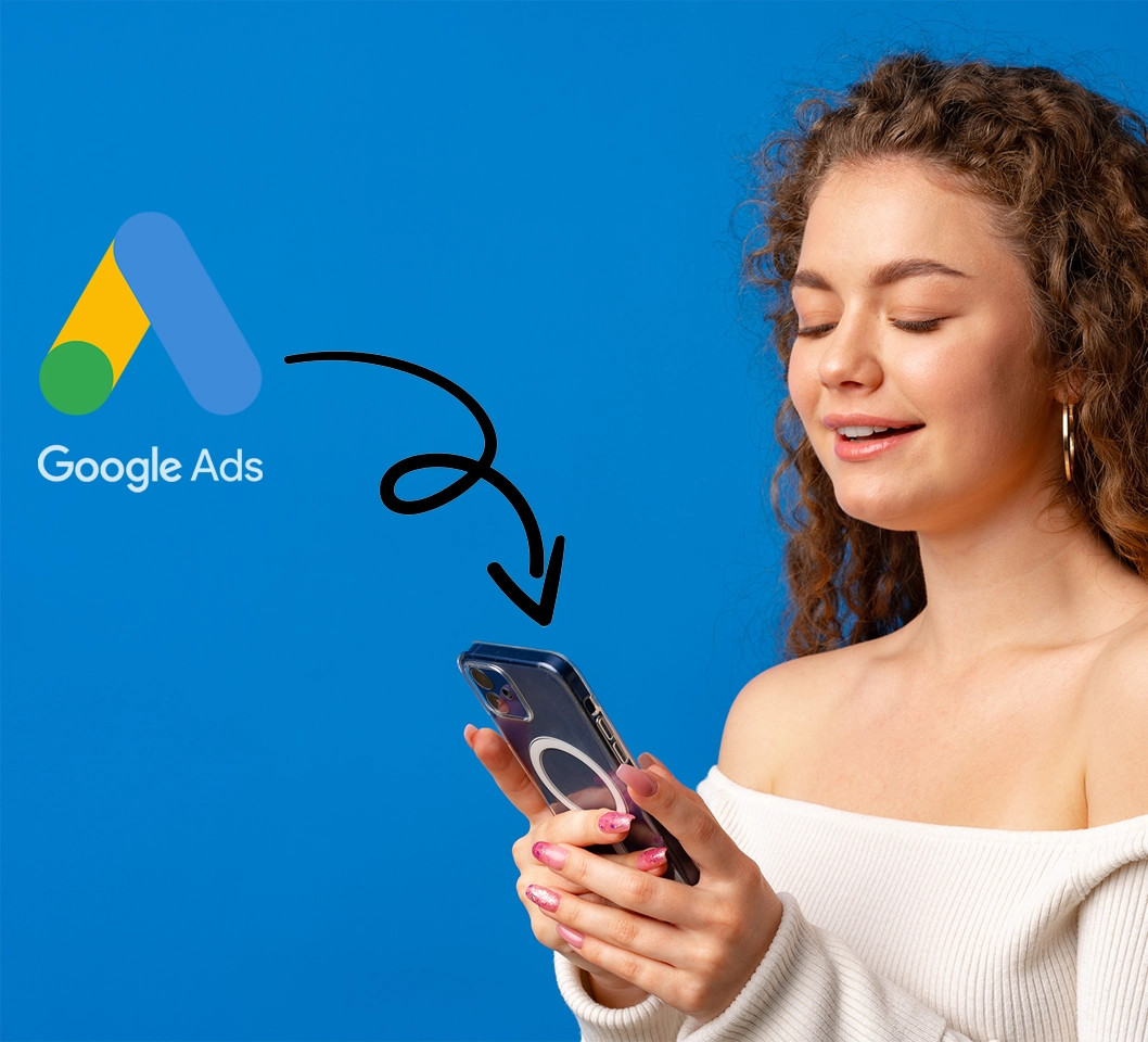 Google Ads campaign illustration with a customer using a mobile phone